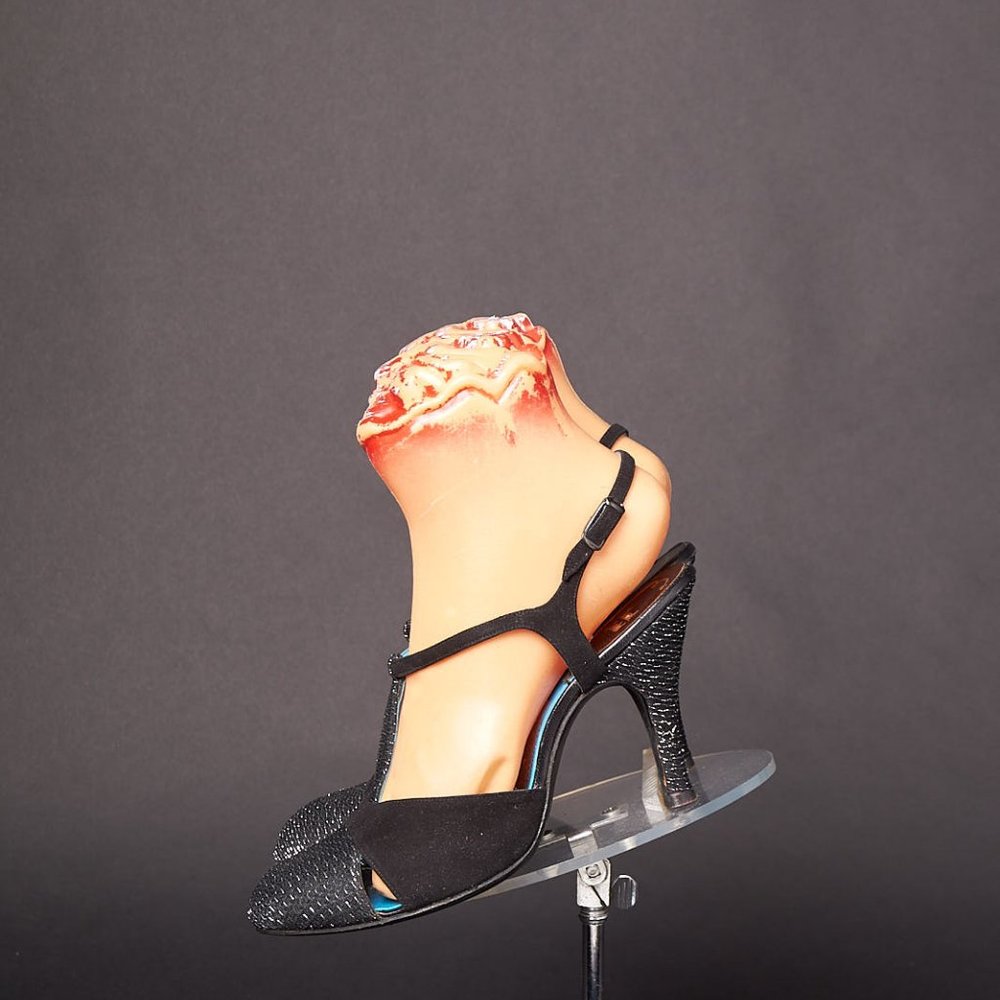 1960s Slingback T-strap Black Sparkle Heels